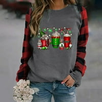 Дуксери За Девојки Божиќно Печатење Карирани Обични Блузи Со Долги Ракави Со Долги Ракави Температурни Пуловери
