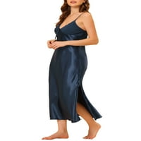 Уникатни поволни цени за женски сатен пижама против вратот секси ноќна мека миди салон фустан