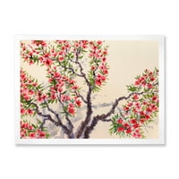 Дизајн на „Црвното дрво со црвени цвеќиња I“ традиционално врамен уметнички принт