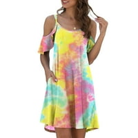 хуаи фустани за женски женски летен секојдневен фустан ладни раменици возбудливи ракави фустани со џеб плус големина фустан