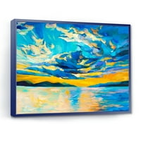 Дизајнрт „Облачно зајдисонце преку широко отворен океан хоризонт“ наутички и крајбрежен врамен платно wallид уметност печатење
