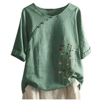 Лабакихах Маици&Nbsp;За Жени Жени Плус Големина Краток Ракав Цвет Печати Лабава Блуза Пуловер Блузи Кошула Армија Зелена