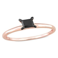 Карат Т.В. Црн дијамант 14KT розово златен плоштад црн родиум позлатен прстен за ангажман на пасијанс
