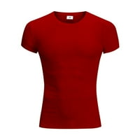 Менс Лето О-Вратот Мускулна Маица Краток Ракав Обични Цврсти Кошули Блуза Блузи Црвена 2XL