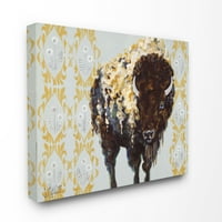 Слупел дома декор злато биволско животинско образец сиво сликарство платно wallидна уметност од Стефани Агилар