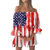 Фустани За Жени Со Должина На Коленото Летна Плажа Со Летен Ракав Отпечатен Секојдневен Фустан Ден На Независноста Сина XXL