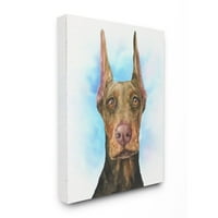 СТУПЕЛ ИНДУСТРИИ Симпатична Доберман куче миленичиња животно сино акварел сликарство Супер платно wallидна уметност од Georgeорџ