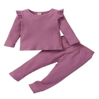 Блузи За Новороденчиња + Панталони Долги Панталони Облека За Играње Со Еднобојна Симпатична Домашна Облека