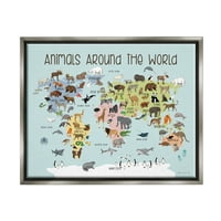 Animalsивотните од ступел низ целиот свет мапираат животни и инсекти сликање сив пловиј врамен уметнички печатен wallид уметност