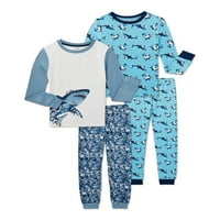 Пријатни џемпери момчиња долги ракави врвови и тесни панталони, сет за спиење на пижами, големини 4-12