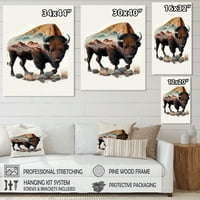 DesignArt Двојна изложеност на бизон со Невада пејзаж II платно wallидна уметност