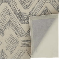 Кили сива и природна волна килим, гравирана геометриска шема, килим од 5ft 8ft површина
