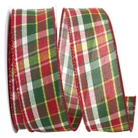 Хартија карирана двојка одморен моден жичен раб лента, црвена и зелена, 2,5in 10yd, по пакет