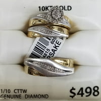 Карат Т.В. Дијамант 10kt жолто злато женско и машко трио венчален прстен поставен од чувар