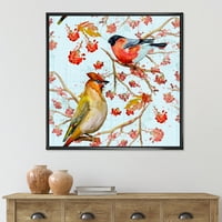 DesignArt 'Две птици кои седат на гранки за време на есента' традиционална врамена платно wallидна уметност печатење