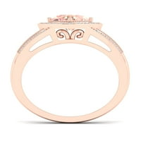 Империјал скапоцен камен 10K розово злато перница го намали Морганит КТ TW TW DIAMOND HALO женски прстен