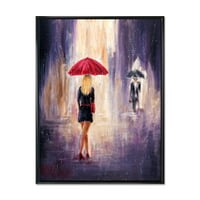 Дизајн Девојчето со чадор што шета на дождот II 'Француска земја врамена платно wallидна уметност печатење