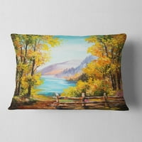 DesignArt Mountain Lake во есен - пејзаж печатена перница за фрлање - 12x20