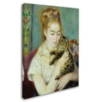 Заштитена марка ликовна уметност жена со мачка платно уметност од Пјер-август реноар