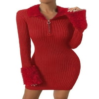 Јака Црвени Женски Џемпер Фустани Со Долги Ракави Секојдневни Обични Фустани