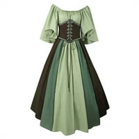јуехао жени мода контраст боја кратки ракави чипка-гроздобер фустан фустани за жени зелена