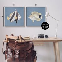 Морска риба подводно море животни и инсекти графичка уметност сива врамена уметничка печатена wallидна уметност, сет од 2