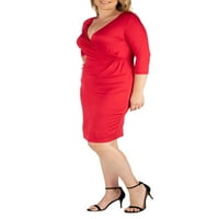 Womenенска плус големина комфорна облека за колена должина V вратот плус фустан со големина
