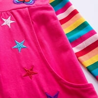 Umn Детска Девојка Облека Долги Ракави Ѕвезда Пеперутка Вез Виножито Два Џеб Фустан Намалена Топла Розова 6 Години