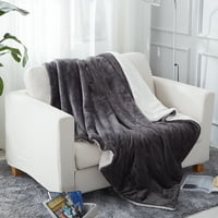 Близнак со големина Sherpa ќебе за кауч во кревет, меко топло реверзибилно ќебе, сиво