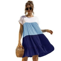 Тохуу Блок Фустан Во Боја Секојдневен Преголем Фустан Со Кратки Ракави Летни Фустани За Лулашки На Плажа Фустани За Забави Коктел
