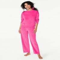 Women'sенски женски ребрести велур и панталони пижами поставени со преголема пинџа, 3-парчиња, големини S до 3x
