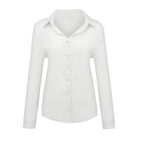 лабакиха маици за жени мода женско лабаво ленено копче цврст ревер долги ракави маица блуза врвови бела