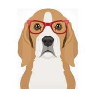 Beagle со филијали на Furbaby, носејќи уметност од платно на Hipster Glasse