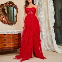 Женска Мода Цврста Боја Чипка Мрежа Обвивка Секси Вечер Фустан
