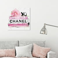 Wynwood Studio Fashion and Glam Wall Art Canvas отпечатоци „Капки рози и книги за модни книги“ - розова, бела боја